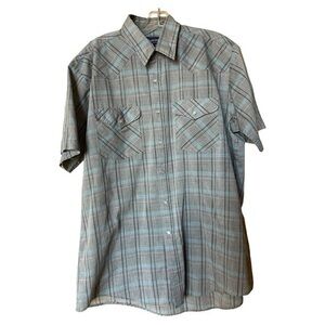 Rock Creek Ranch Men’s Pearl Snap Shirt Gray Western Cowboy‎ Plaid Tall 16.5